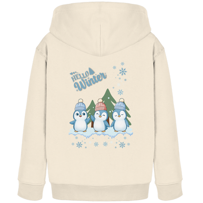 Hello Winter – Kinder Organic Hoodie mit Pinguintrio