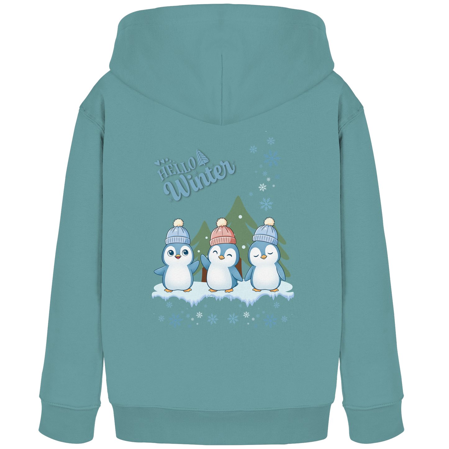 Hello Winter – Kinder Organic Hoodie mit Pinguintrio