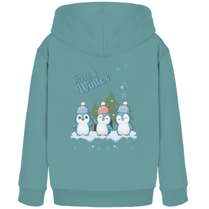 Hello Winter – Kinder Organic Hoodie mit Pinguintrio