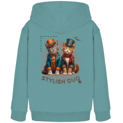 Kids Organic Hoodie Stylish Duo – Kinder Hoodie mit Katzenmotiv und Rückendruck, Herbst Hoodie