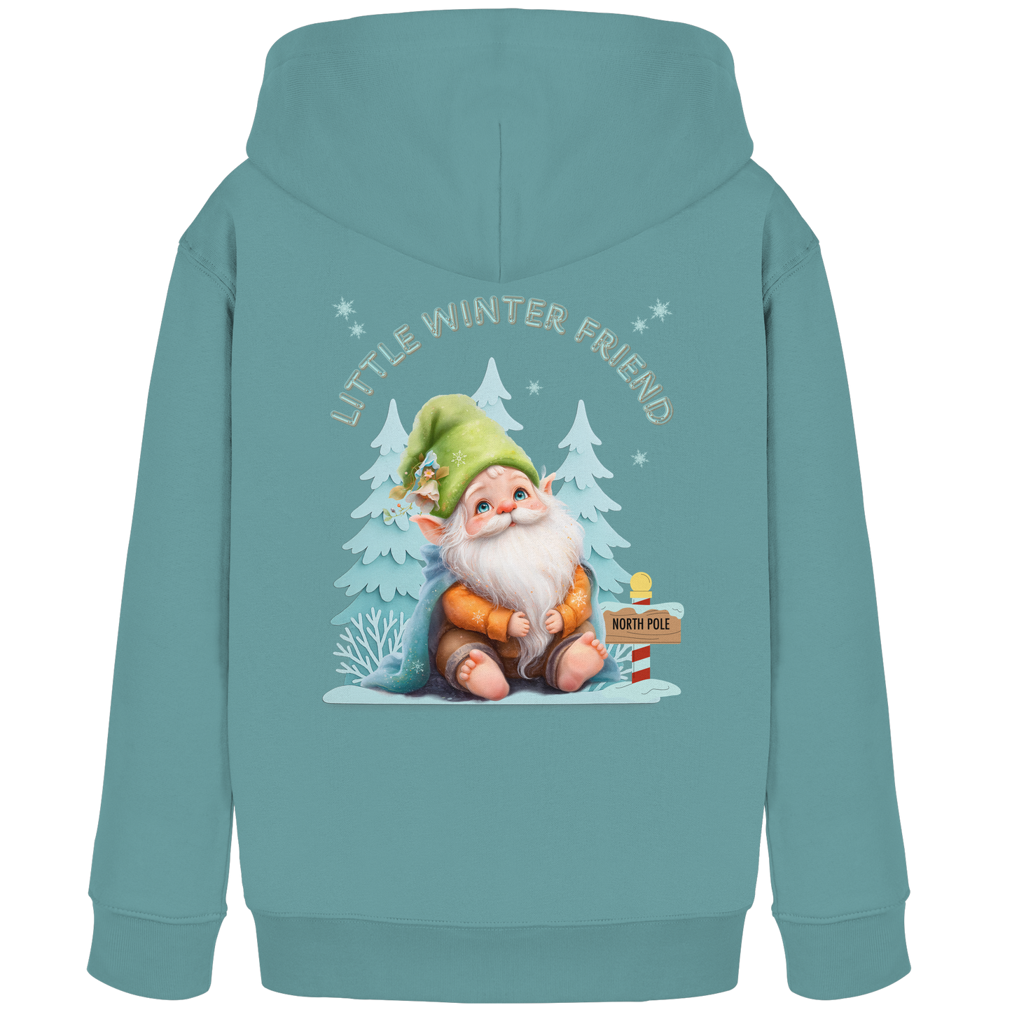 Little Winter Friend – Kinder Organic Hoodie mit Wichtelmotiv
