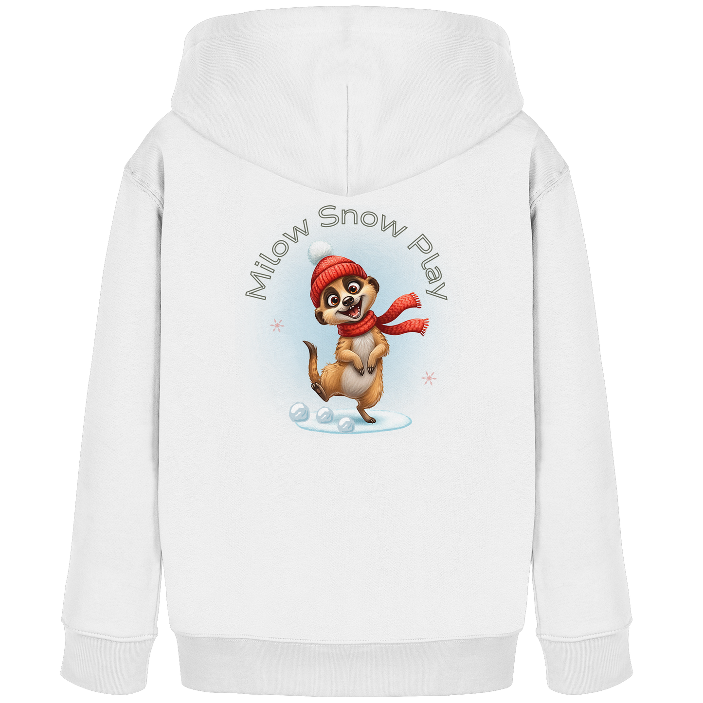 Milow Snow Play – Kids Organic Hoodie mit Wintermotiv auf der Rückseite