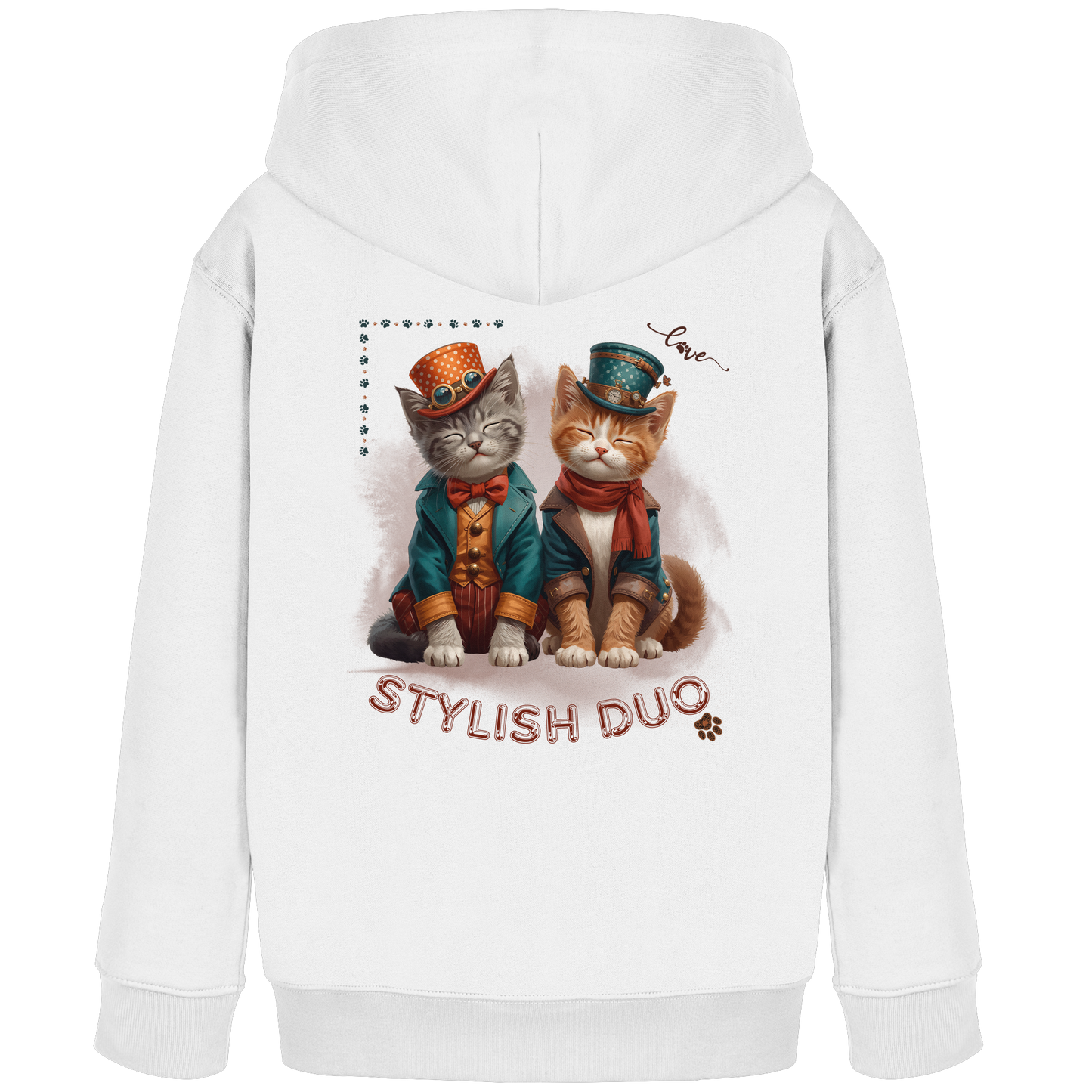 Kids Organic Hoodie Stylish Duo – Kinder Hoodie mit Katzenmotiv und Rückendruck, Herbst Hoodie