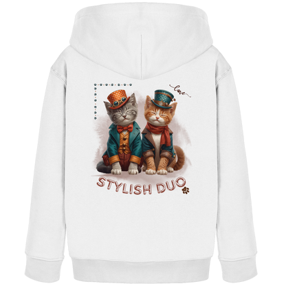 Kids Organic Hoodie Stylish Duo – Kinder Hoodie mit Katzenmotiv und Rückendruck, Herbst Hoodie