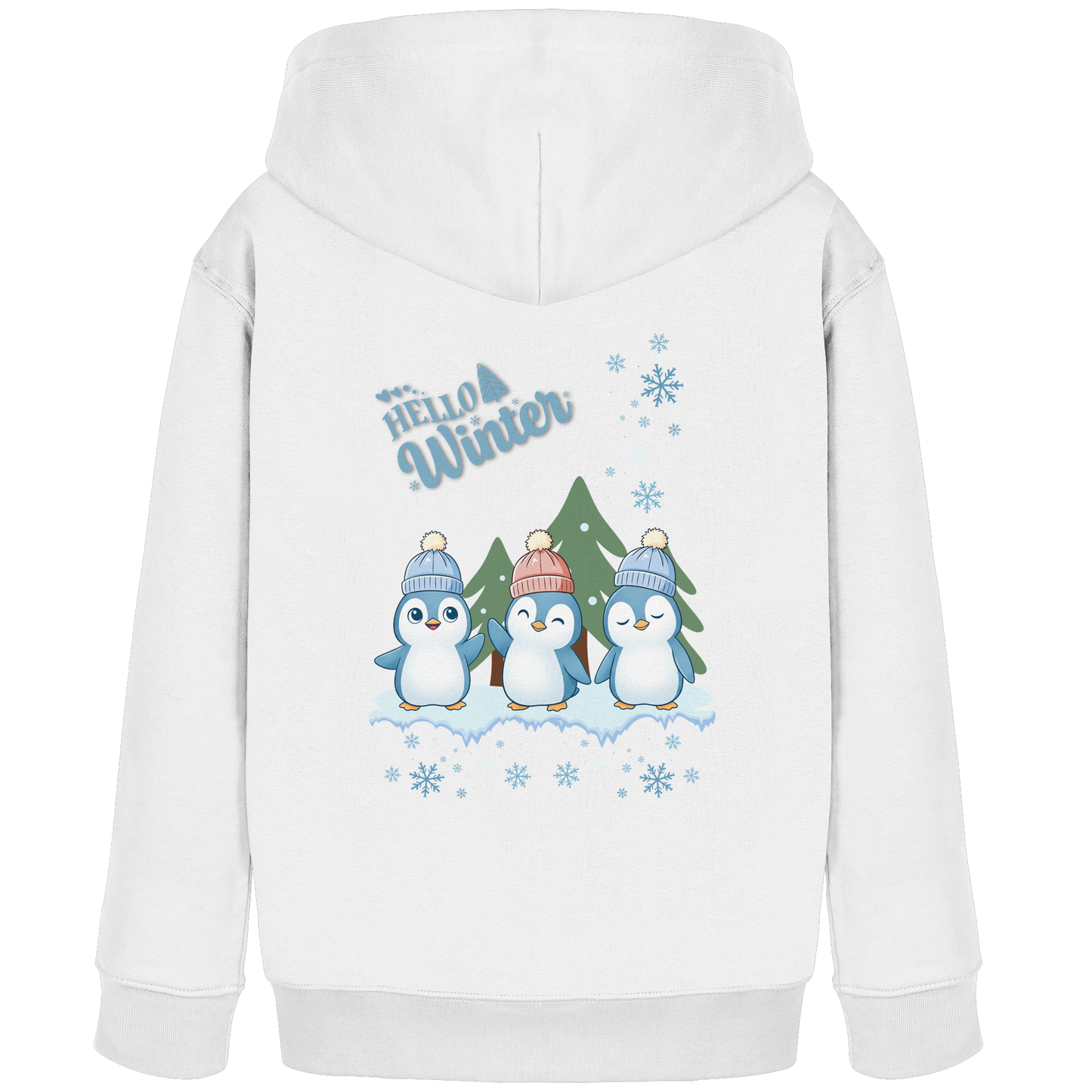 Hello Winter – Kinder Organic Hoodie mit Pinguintrio