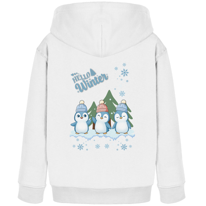 Hello Winter – Kinder Organic Hoodie mit Pinguintrio