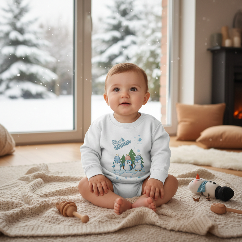 Hello Winter – Baby Organic Sweatshirt mit Pinguinen