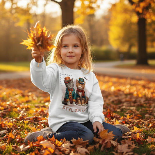 Kids Sweatshirt Stylish Duo – Kinder Pullover mit Katzenmotiv, Herbst Sweater für Jungen und Mädchen