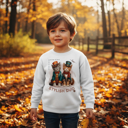 Kids Sweatshirt Stylish Duo – Kinder Pullover mit Katzenmotiv, Herbst Sweater für Jungen und Mädchen