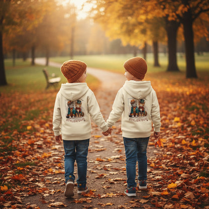 Kids Organic Hoodie Stylish Duo – Kinder Hoodie mit Katzenmotiv und Rückendruck, Herbst Hoodie
