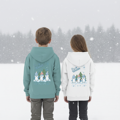 Hello Winter – Kinder Organic Hoodie mit Pinguintrio