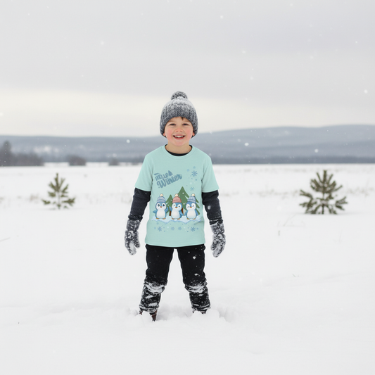 Hello Winter – Kinder Organic Shirt mit Pinguinen