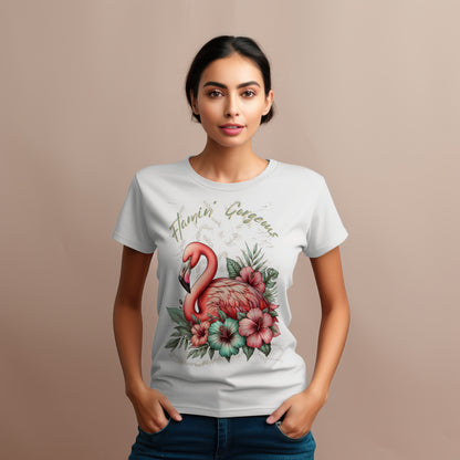 Damen Premium Shirt mit Flamingo und Hibiskus