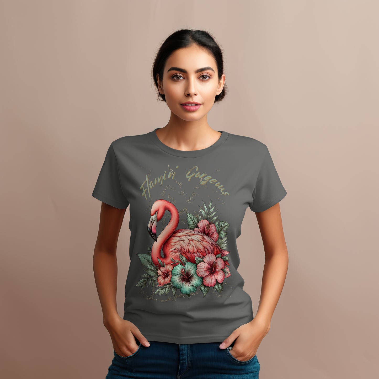 Damen Premium Shirt mit Flamingo und Hibiskus