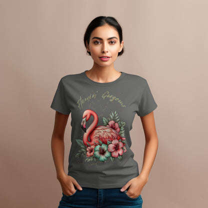 Damen Premium Shirt mit Flamingo und Hibiskus
