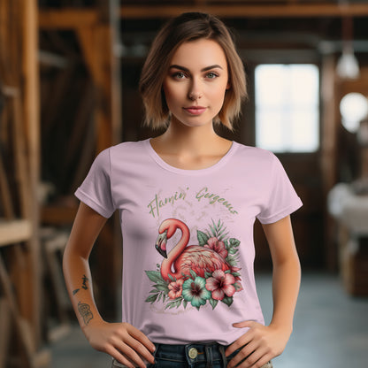 Flamingo und Hibiskus – Womens Premium Classic T-Shirt