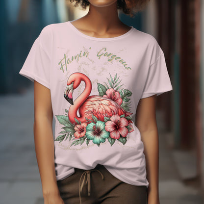 Damen Premium Shirt mit Flamingo und Hibiskus