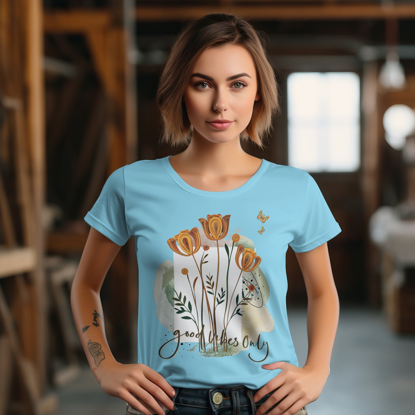 Womens Premium Classic T-Shirt mit Blumenmotiv