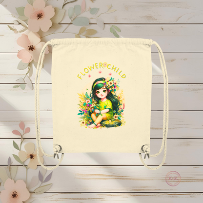 Turnbeutel für Mädchen im Boho Stil – Flowerchild Bag für Kindergarten, Schule, Freizeit, Geschenkidee für Blumenkinder & kreative Freigeister