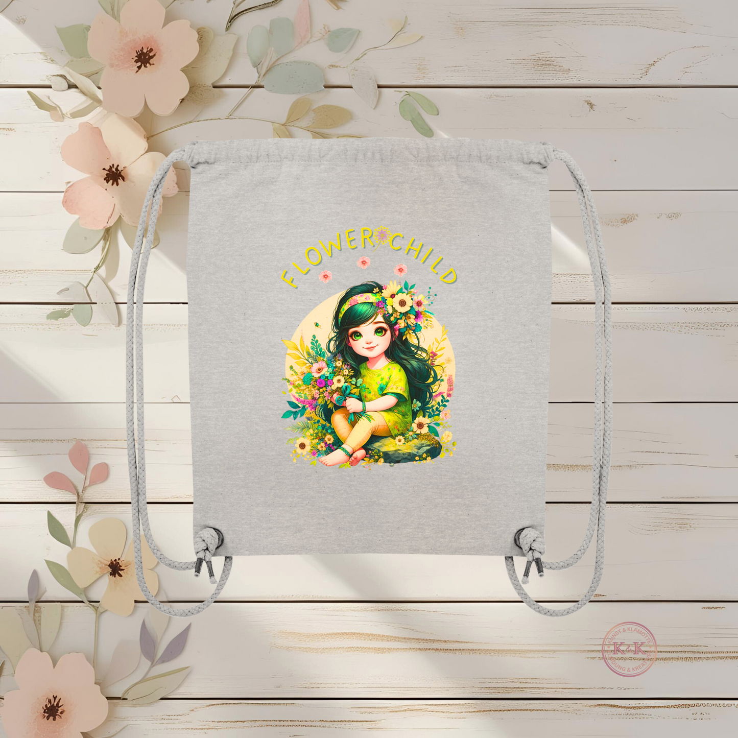 Turnbeutel für Mädchen im Boho Stil – Flowerchild Bag für Kindergarten, Schule, Freizeit, Geschenkidee für Blumenkinder & kreative Freigeister