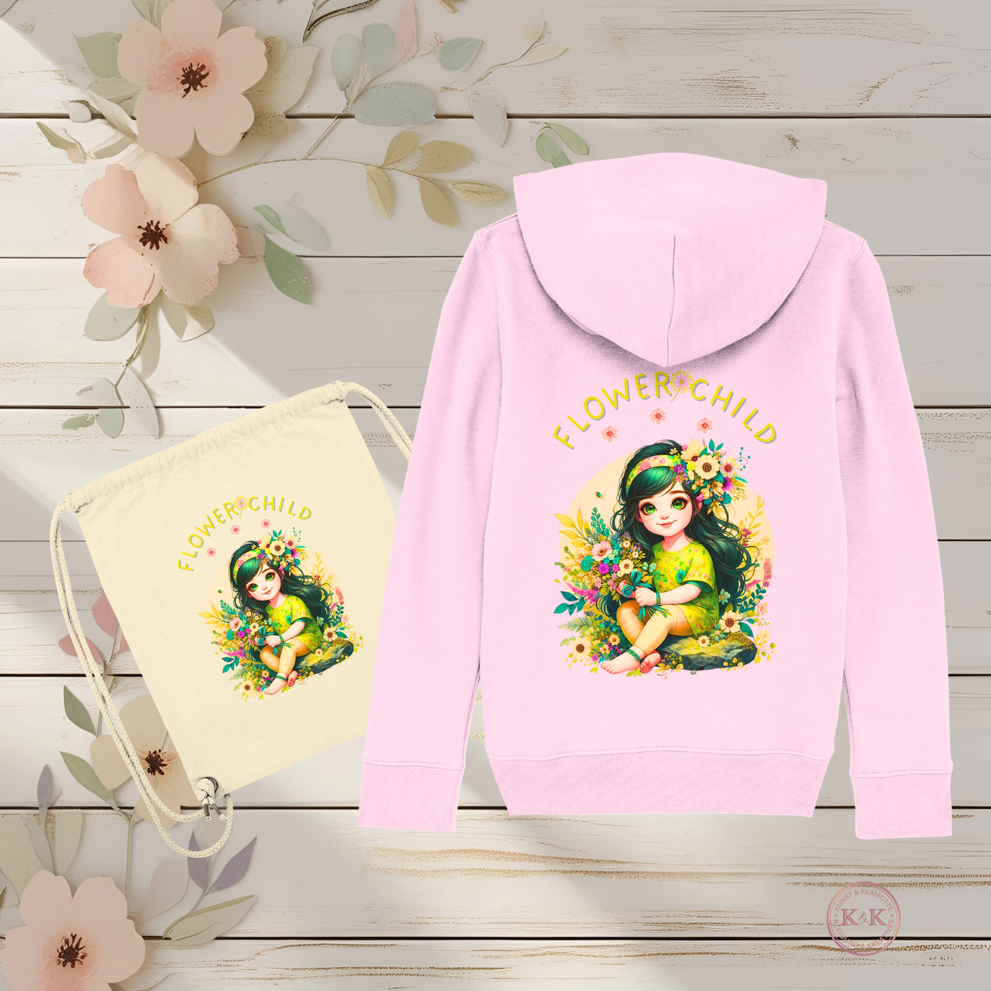 Turnbeutel für Mädchen im Boho Stil – Flowerchild Bag für Kindergarten, Schule, Freizeit, Geschenkidee für Blumenkinder & kreative Freigeister