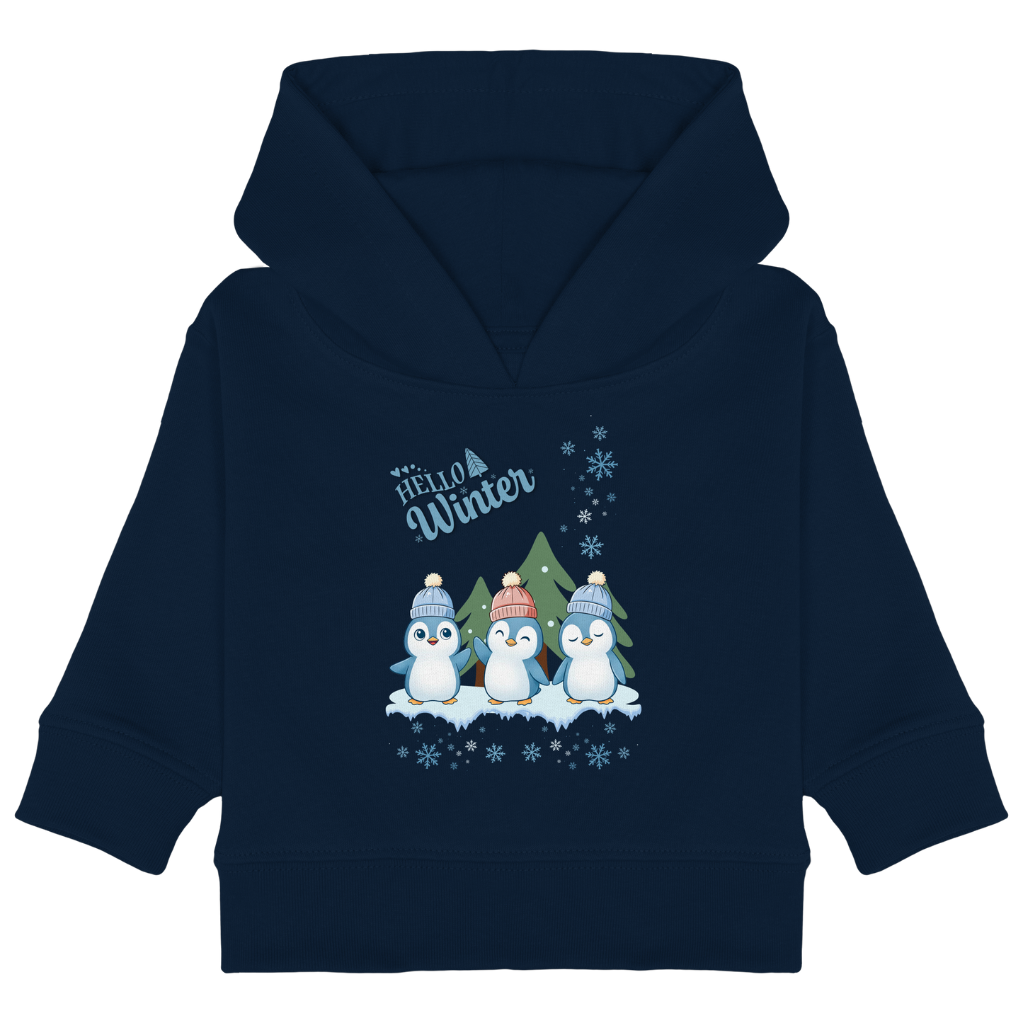 Hello Winter – Baby Organic Hoodie mit Pinguintrio