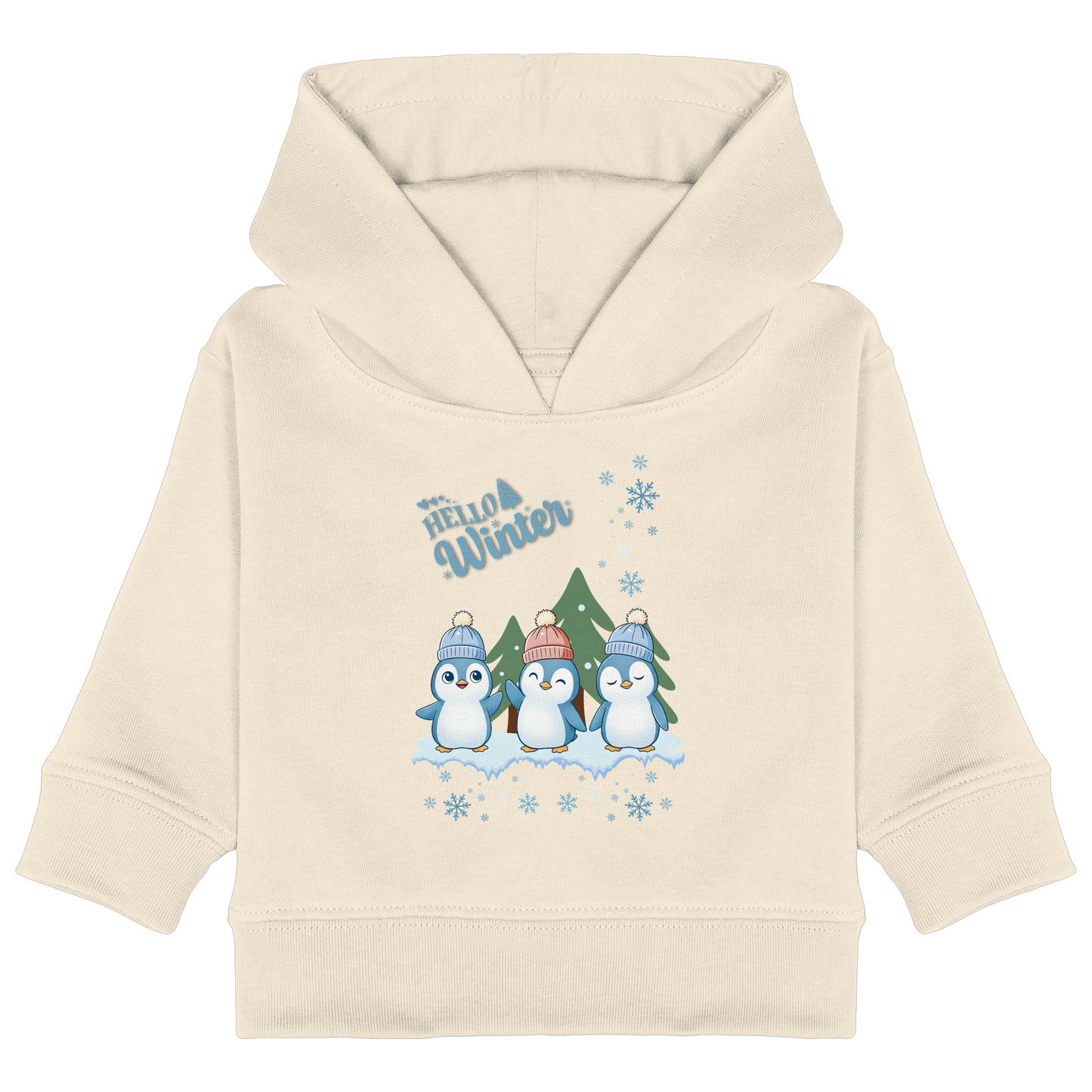 Hello Winter – Baby Organic Hoodie mit Pinguintrio