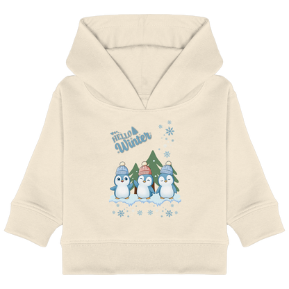 Hello Winter – Baby Organic Hoodie mit Pinguintrio