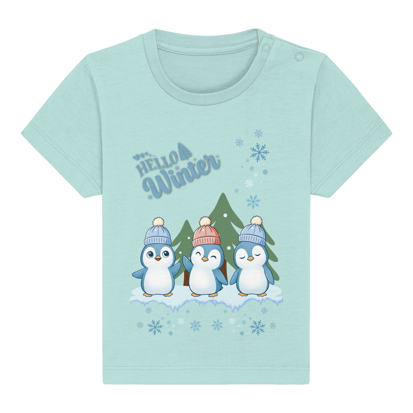 Hello Winter – Baby Organic Shirt mit Pinguintrio