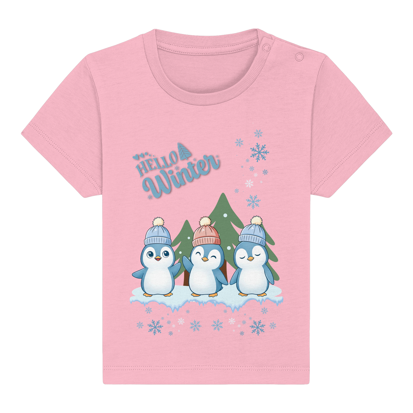 Hello Winter – Baby Organic Shirt mit Pinguintrio