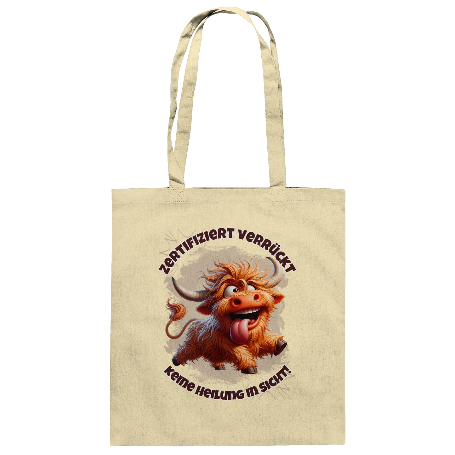 Baumwolltasche Zertifiziert verrückt – Stoffbeutel mit Spruchmotiv, witzige Einkaufstasche