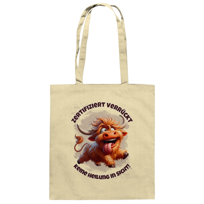Baumwolltasche Zertifiziert verrückt – Stoffbeutel mit Spruchmotiv, witzige Einkaufstasche