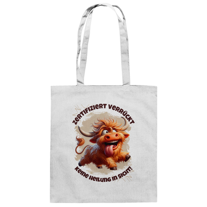 Baumwolltasche Zertifiziert verrückt – Stoffbeutel mit Spruchmotiv, witzige Einkaufstasche