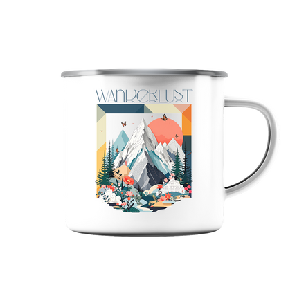 Emaille Tasse mit Bergmotiv | Robuste Outdoor Tasse für Camping, Reisen & Alltag | Geschenk für Naturliebhaber