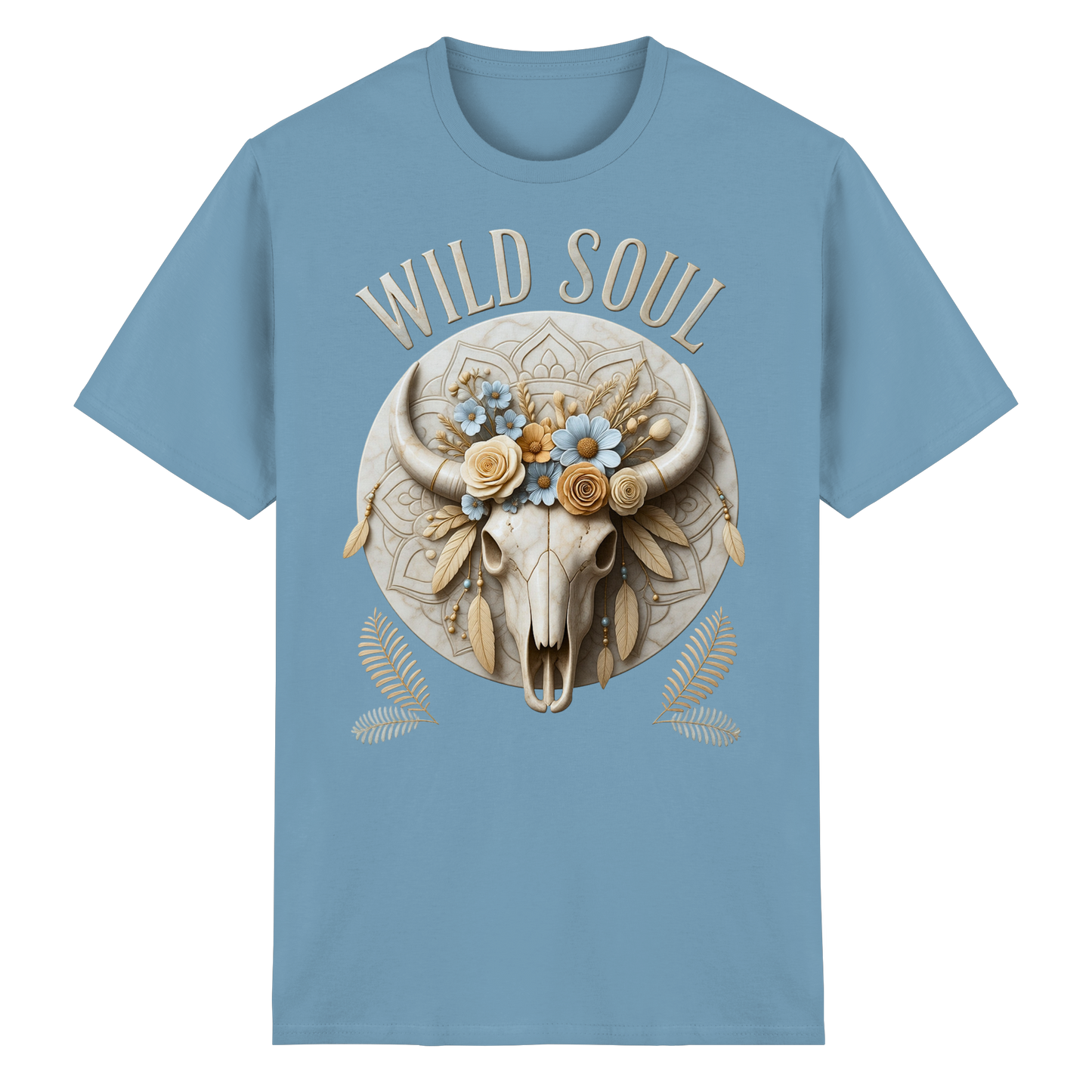 Wild Soul Heavy Cotton T-Shirt mit floralem Bull Skull