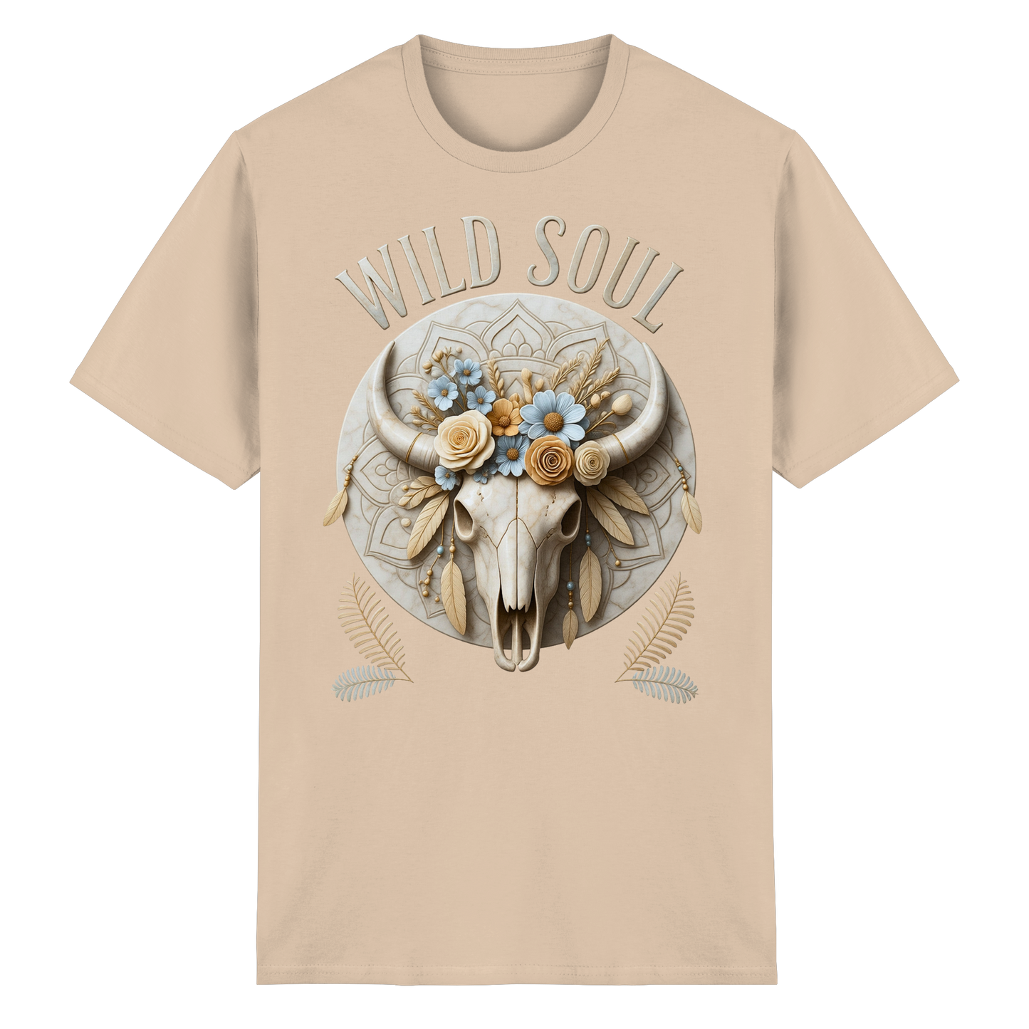 Wild Soul Heavy Cotton T-Shirt mit floralem Bull Skull
