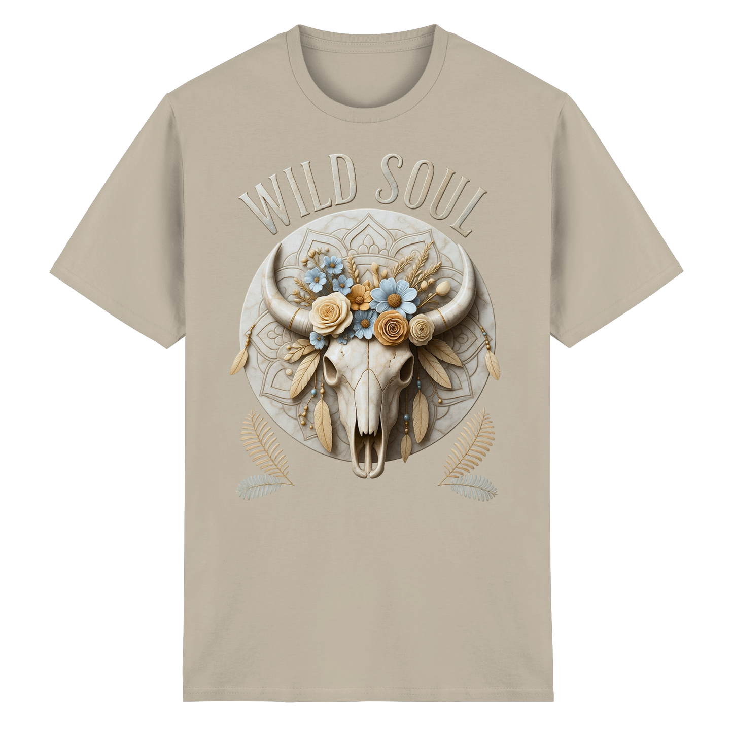 Wild Soul Heavy Cotton T-Shirt mit floralem Bull Skull