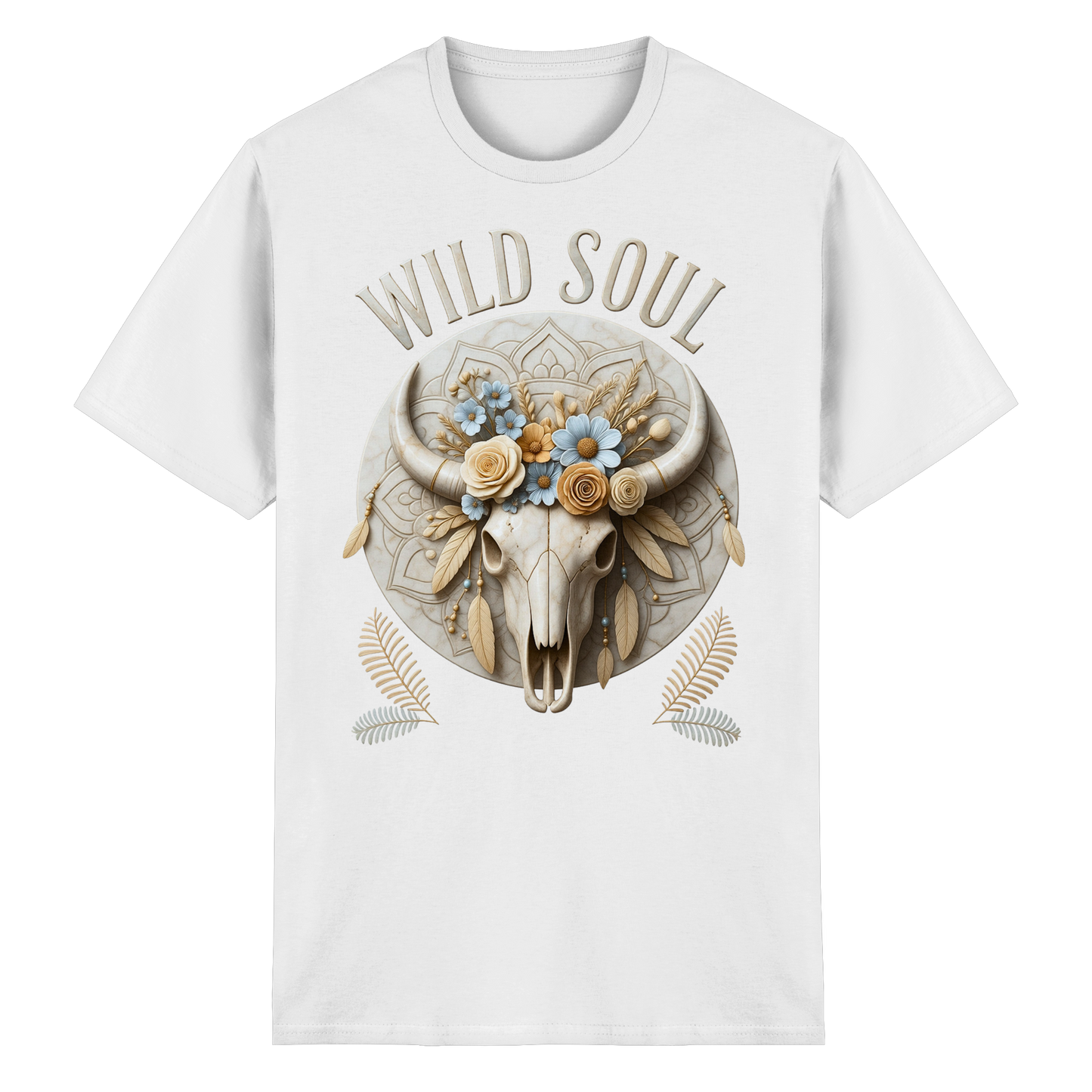 Wild Soul Heavy Cotton T-Shirt mit floralem Bull Skull