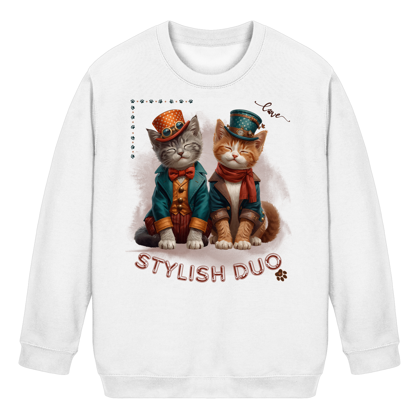Kids Sweatshirt Stylish Duo – Kinder Pullover mit Katzenmotiv, Herbst Sweater für Jungen und Mädchen