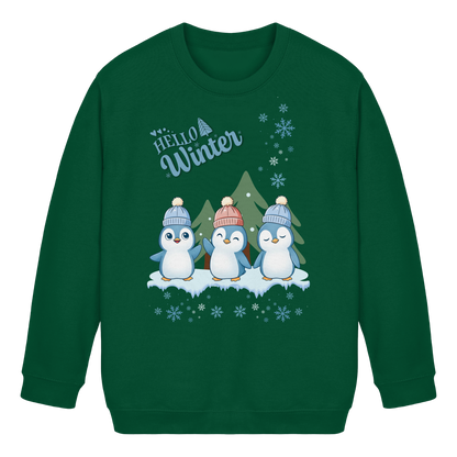 Hello Winter – Kids Basic Sweatshirt mit Pinguintrio