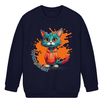 Kids Basic Sweatshirt Cool Cat – Kinder Pullover mit Direktdruck, Herbst Sweatshirt für Jungen und Mädchen