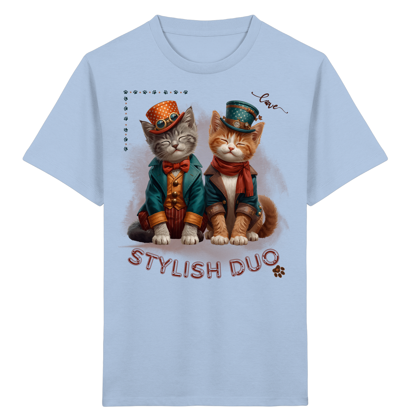 Kids Organic T-Shirt Stylish Duo – Kinder Shirt mit Katzenmotiv, Unisex Bio-Shirt für Schule und Freizeit
