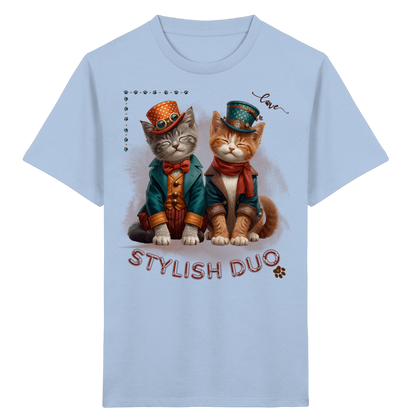 Kids Organic T-Shirt Stylish Duo – Kinder Shirt mit Katzenmotiv, Unisex Bio-Shirt für Schule und Freizeit