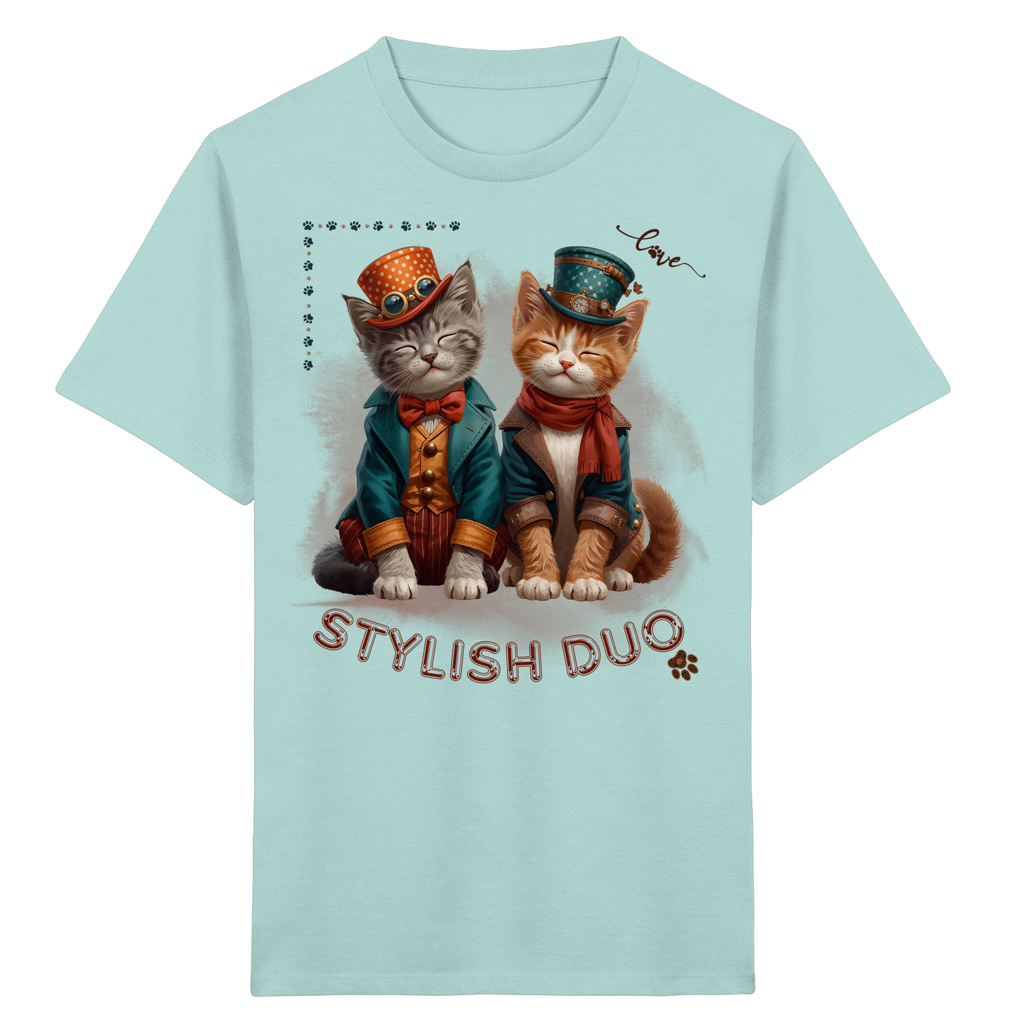 Kids Organic T-Shirt Stylish Duo – Kinder Shirt mit Katzenmotiv, Unisex Bio-Shirt für Schule und Freizeit