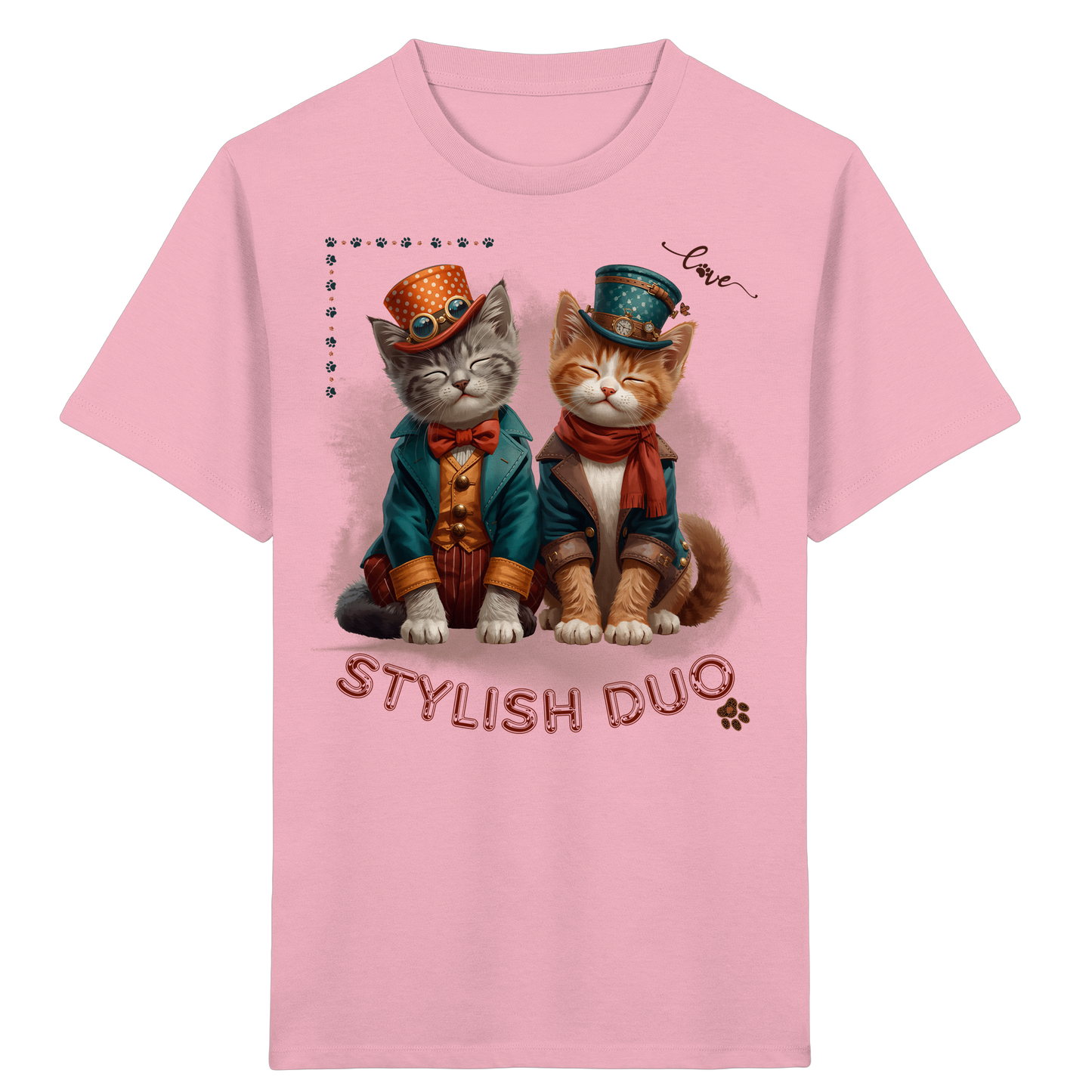 Kids Organic T-Shirt Stylish Duo – Kinder Shirt mit Katzenmotiv, Unisex Bio-Shirt für Schule und Freizeit