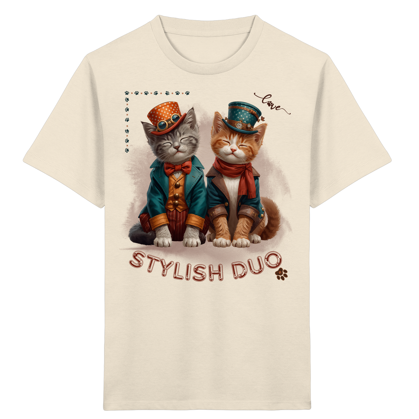 Kids Organic T-Shirt Stylish Duo – Kinder Shirt mit Katzenmotiv, Unisex Bio-Shirt für Schule und Freizeit