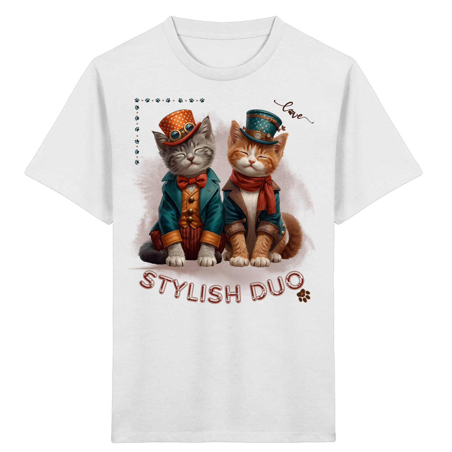 Kids Organic T-Shirt Stylish Duo – Kinder Shirt mit Katzenmotiv, Unisex Bio-Shirt für Schule und Freizeit