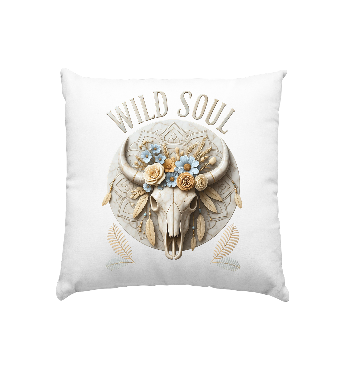 Wild Soul Boho Kissen 40x40cm mit floralem Bull Skull