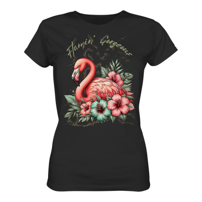 Damen Premium Shirt mit Flamingo und Hibiskus