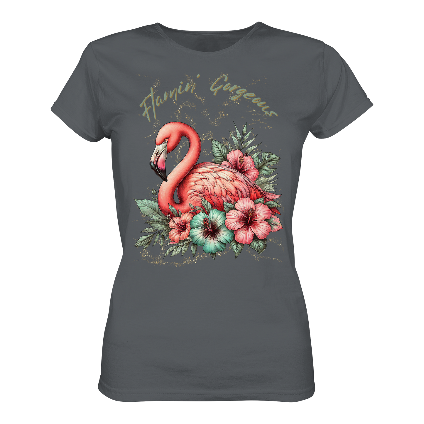 Damen Premium Shirt mit Flamingo und Hibiskus